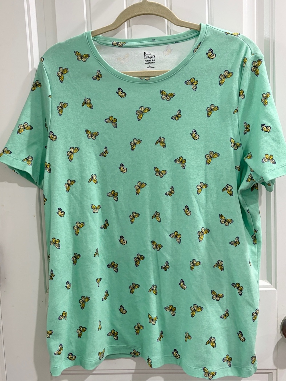Kim Rogers “Perfectly Soft”  Mint Green Butterfly Print short sleeved Tee XL